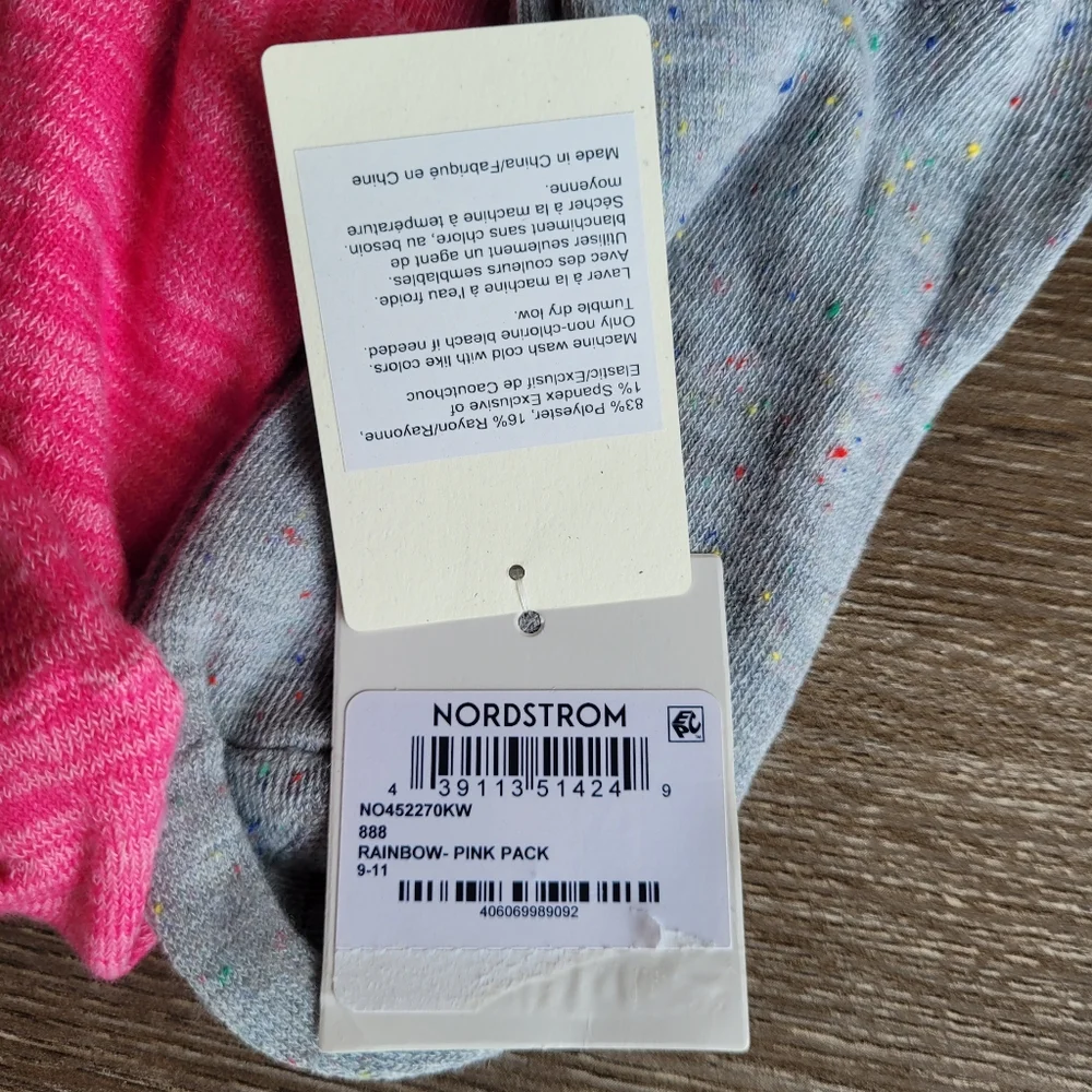 TUCKER + TATE 3 Pack Rainbow Pink Pack Lettuce Edge Socks Size 9-11